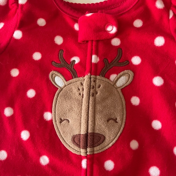 NWT 2 pieces Carter's Just One You red reindeer sleeper pajamas and Bib - Picture 4 of 9